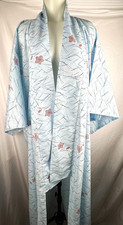 New/Unworn Vintage Blue Matsu Pine Needle Floral Print Poly Traditional Kimono picture