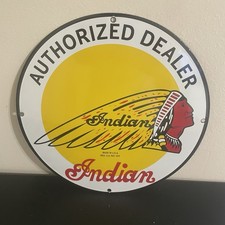 VINTAGE INDIAN MOTORCYCLE LOGO GASOLINE OIL PORCELAIN SIGN picture