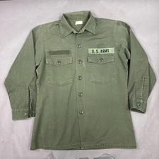 Vintage US Military Shirt Mens Large Green 70s Utility OG 507 Army Poly Cotton picture