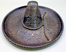 Vintage Mexico 900 Silver Miniature Sombrero 4” Hand Engraved Floral Decor picture