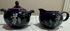 Vintage Hall China Blue Garden Creamer & Sugar Bowl Set Cobalt Blue - DS31 picture