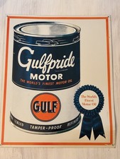 True Vintage 1950s Gulf Corp Gulfpride Motor Oil Advertising Sign 14.5” X 11.75” picture