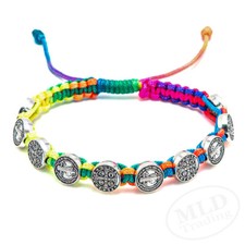 Rainbow Saint St Benedict Medal Cord Bracelet -Adjustable, God's Covenant Symbol picture
