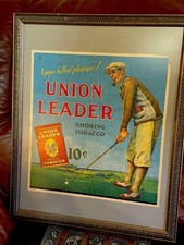 1930s Union Leader Smoking Tobacco 10¢ Advertising Golf Litho Sign/Poster picture