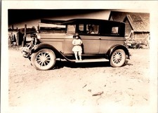 Vintage Photo 1920s-30s Little Girl & Woman in Antique Car Rural Scene Barn picture