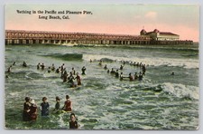 Bathing in Pacific Pleasure Pier Long Beach CA Divided Back Postcard picture