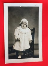 RPPC Young Girl Standing On Chair Wearing Bonnet And Coat Necklace  picture