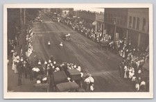 RPPC Main Street Parade Crowd Early Auto Cars Vintage Real Photo Postcard picture