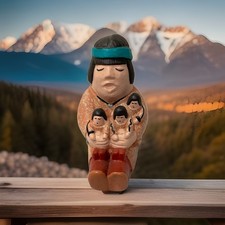 Vintage Sandy Whitefeather Storyteller Pottery Doll Native Tones 3 Children 2.5