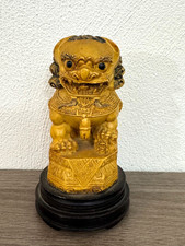Vintage Chinese Guardian Lion (Foo Dog / Fu Dog) Figurine-Stone on wooden base picture