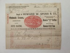1886 antique HOWARD W. SPURR & CO boston ma WHOLESALE GROCER COFFEE TEA billhead picture