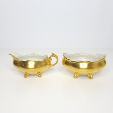 Antique B & Co Limoges France Gold Footed Creamer & Sugar with Pearl Luster picture