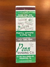 Vintage Penn Vending Co. Matchbook Cover Philadelphia PA Advertising picture