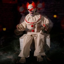 Creepy Animatronic Clown Decoration with Sound, Light Up Eyes, Scary Movement fo picture
