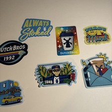 Lot Of 7 Dutch Bros Stickers Iowa Grand opening stickers Rare Scarecrow corn picture