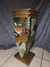 Vintage Postmodern Cubist Gilt Wood Pedestal Plant Stand Abstract Face 1980s picture