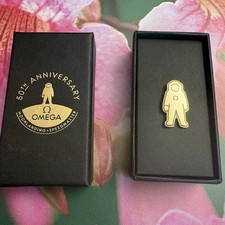 OMEGA 50th Anniversary Moon Landing Speed Master Pin Badge Gold Tone NIB picture