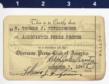 1946 Overseas Press Club of America Pass of AP Photographer Thomas Fitzsimmons picture