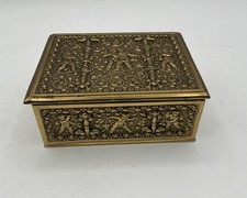 Antique Erhard & Sohne Brass Cigarette Box Mint Cedar Lining Repousse Stamped picture