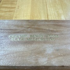 idahone Vintage 8.5X2” Medium Fine Ceramic Sharpener Bench Stone Wooden box picture
