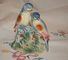 Vintage Spaulding China parakeet figurine, 2 blue & white budgies on tree branch picture