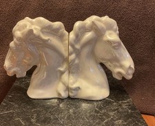 Vintage 1971 Iridescent White Horse Head Bookends Time Life Western Books Set picture