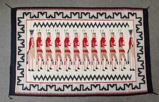 Vintage Navajo Yei Hand Woven Wool Rug 81x52 1/2 picture