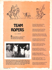 Team Ropers L O Griffith Cowboy Rodeo Horses 1971 Vintage Western Magazine Poem picture