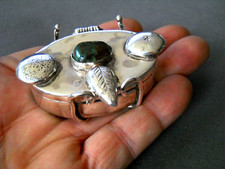 Rare Heavy Handmade Southwestern Chrysocolla Sterling Silver Pill Box 2.3