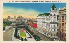 POST OFFICE WASHINGTON ST BROOKLYN BRIDGE APPROACH POSTCARD NEW YORK CITY 1930s picture