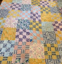 Large Vintage 1950s-60s Homemade Quilt 80” X 95”Square Pattern Various Prints picture