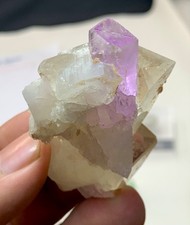 61 Gm Natural Hot Pink Kunzite Crystal on Quartz Matrix Wonderful Specimen—AFG picture