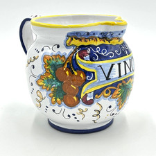 Vint Hand Painted Artistica Italian Majolica Ceramic Wine Pitcher w/