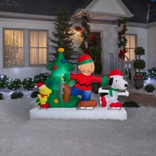 6.5 FT INFLATABLE PEANUTS CHARLIE BRO, SNOOPY  ICE SKATING SCENE W AIRBLOWN picture
