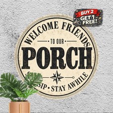 vintage welcome metal sign home porch cafe restaurant picture