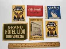 6 Vintage European HOTEL Luggage Labels Amalfi STEAMSHIP Venice Baden-Baden picture