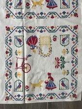 Vintage Pennsylvania Dutch Folk Art Cotton Tablecloth 43