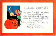 Vintage Whitney Fairy Goblin Pumpkin &Jack O' Lantern Antique Halloween Postcard picture