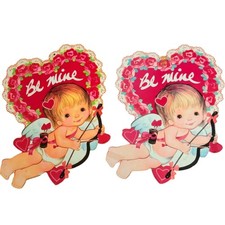 Vintage Valentines Day Ephemera Large cardboard Cut Outs baby Cupid retro DECOR picture