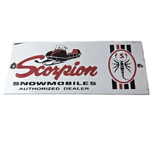 Vintage Scorpion Snowmobiles Sign - Sales Winter Sled Porcelain Gas Pump Sign picture