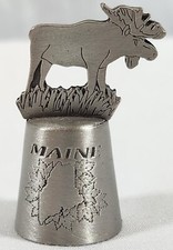 Vintage Pewter Maine/Moose Etched Double Sided Thimble picture