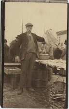 Fishmonger Large Fish Market Quayside Fisherman Working Class Man 1900s Photo picture