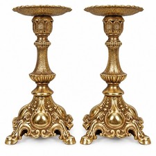 Vintage Ornate Gold Brass Candlestick Holders Pair Hollywood Regency Baroque picture