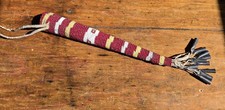 Antique Vintage Native American Plains Beaded Awl Case Leather Tin Cones Red picture