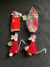 4 Vtg 1960s Mouse Flocked Felt Christmas Ornaments Japan picture