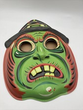 Retro A Go-Go Ben Cooper Ghoulsville Green Witch Vacuform Plastic Mask Decor picture