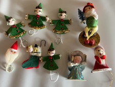 9 VTG Putz? Style Christmas Ornaments Japan, Paper, Felt, Pipe Cleaners, Mini picture