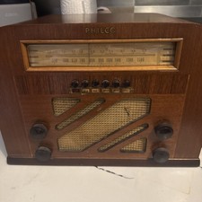 Vintage 1940 Philco 40-135 Tube Radio Wood Cabinet - Pre-War Art Deco For Restor picture