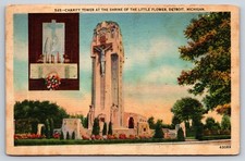 Charity Tower The Shrine of the Little Flower Detroit Michigan Vintage Postcard picture