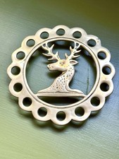Vintage 1970s Gold Brass Trivet In Stag Deer Motif picture